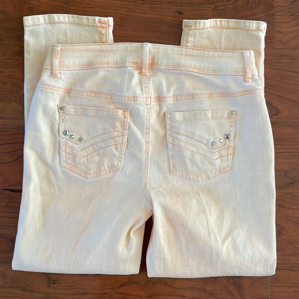 Chico's Peach Color Rhinestone Skinny Mid Rise Jeans - Picture 6 of 7